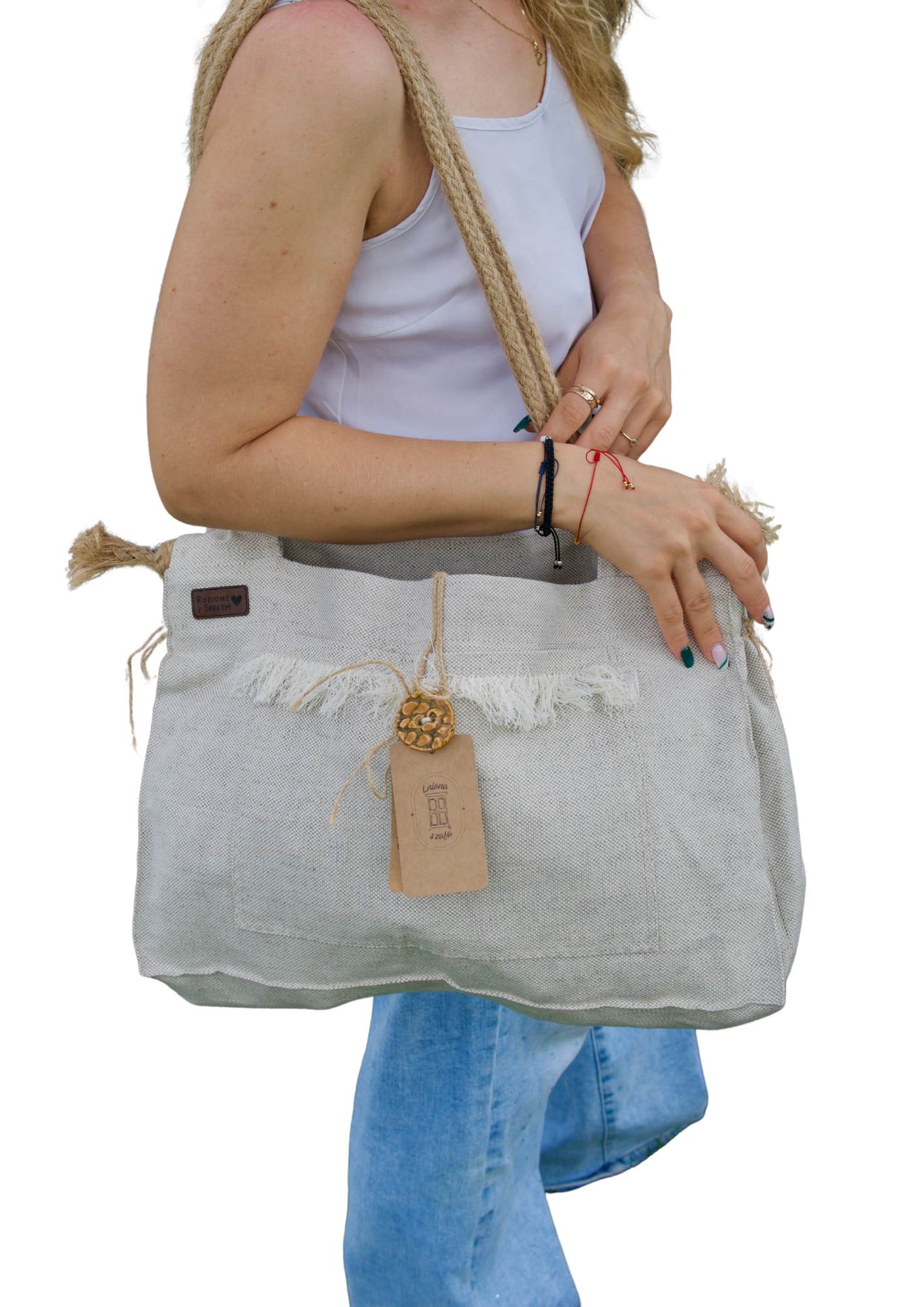 Torba handmade „Classic” – guzik miodowy – Lniana Szafa