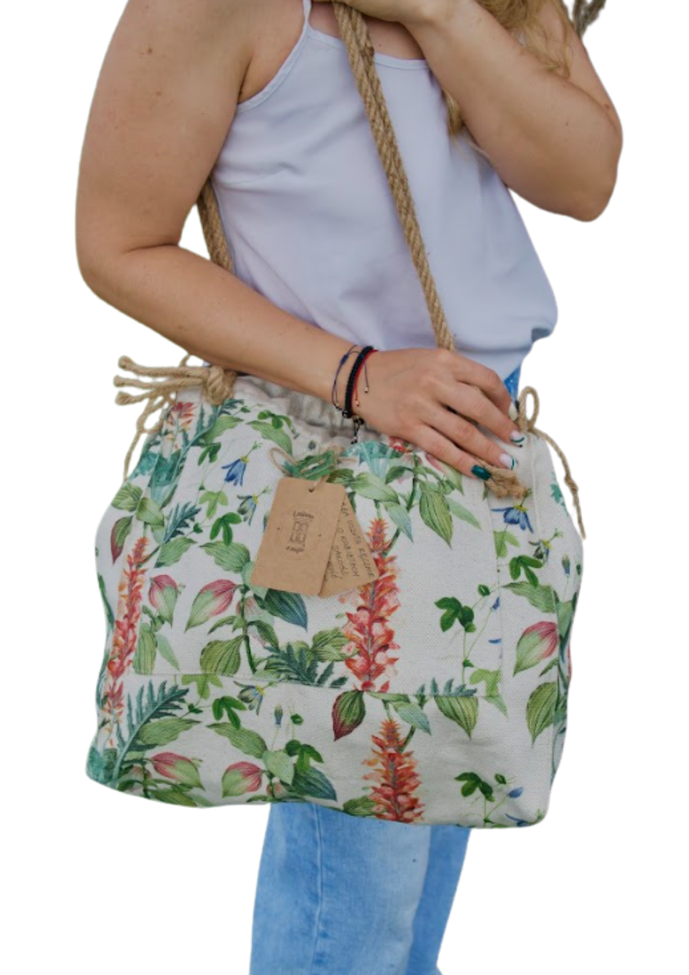 Torba handmade „Zielone liście” – Lniana Szafa