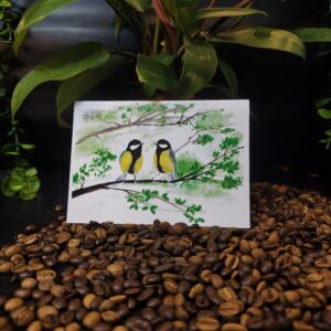 Kartka okolicznościowa handmade „Sikorki bogatki – para” – MaviPoppy Art